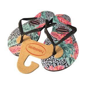 Havaianas Slim Animal Floral Print Women's Flip Flops Sandals, Size 6 NWOB